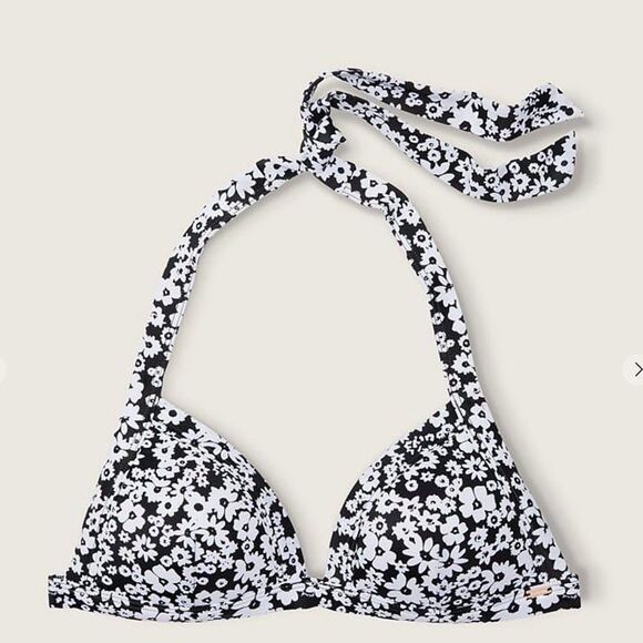 Pink Victoria's Secret NWT Sz XL  Black White Push Up Triangle Bikini Swim Top - Picture 3 of 11